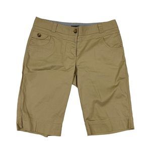 Madison Women’s Tan Chino Bermuda Shorts Flat Front Sz 8 Cotton Spandex Stretch